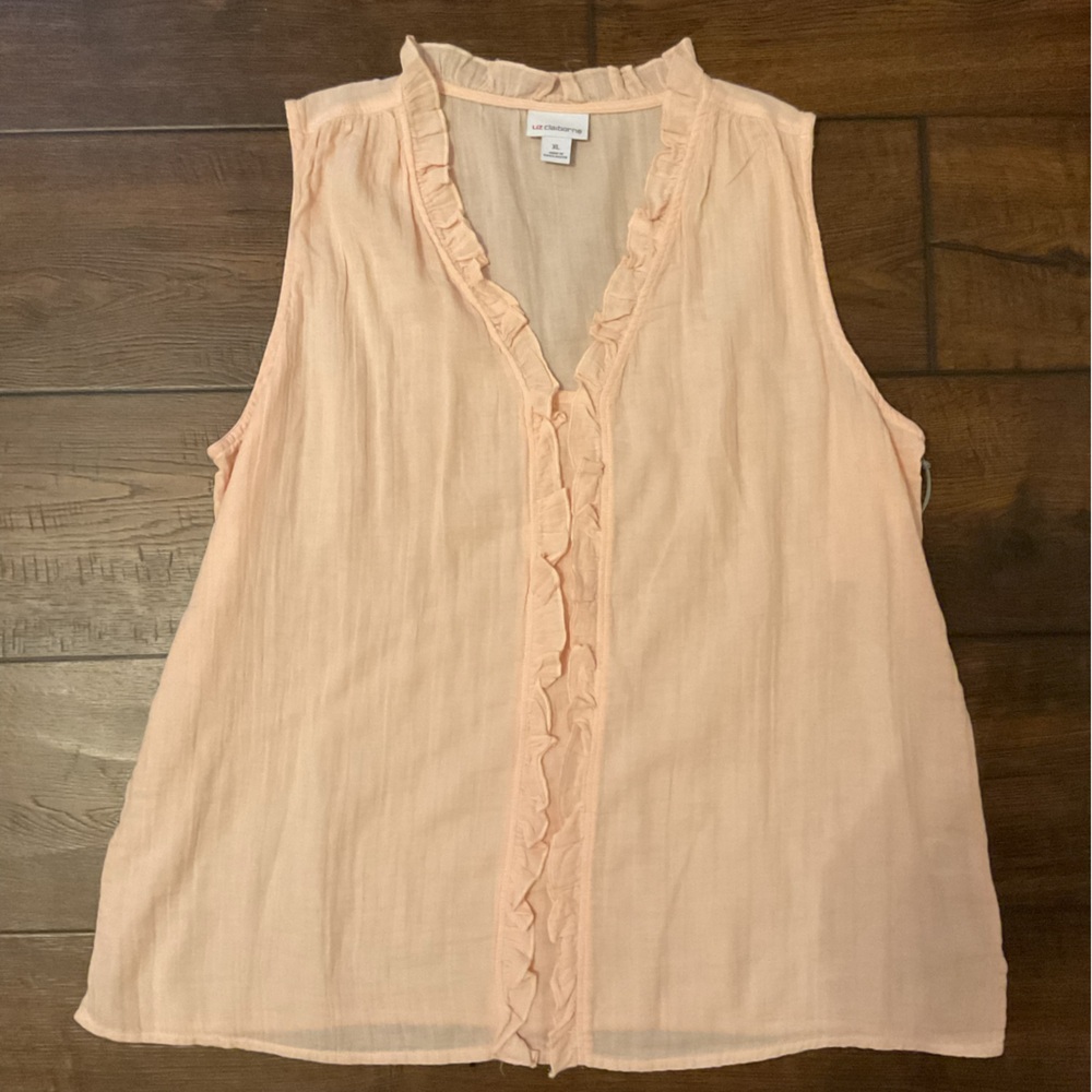 Liz Claiborne Pink Ruffled Buttoned Blouse
